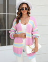Color Block Ribbed Dropped Shoulder Open Front Cardigan