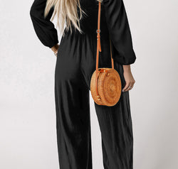 Square Neck Raglan Sleeve Jumpsuit with Pocket