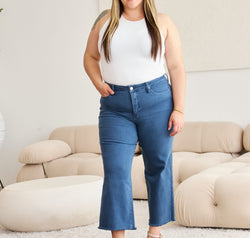 RFM Crop Chloe Full Size Tummy Control High Waist Raw Hem Jeans