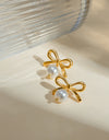 Stainless Steel Bow Pearl Earrings