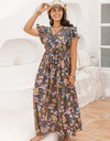 Plus Size Ruffled Printed Cap Sleeve Dress