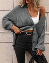 Button Down Horizontal-Ribbing Longline Cardigan