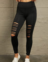 Double Take Wide Waistband Distressed Slim Fit Leggings