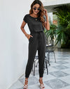 Drawstring Waist Short Sleeve Jogger Jumpsuit