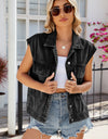 Pocketed Button Up Sleeveless Denim Jacket