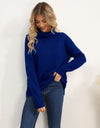 Slit Turtleneck Dropped Shoulder Sweater