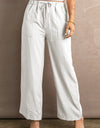 Drawstring Waist Crinkled Wide Leg Pants