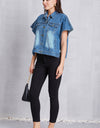 Pocketed Button Up Short Sleeve Denim Top