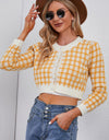 Plaid Buttoned Cropped Cardigan