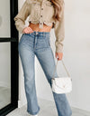 Raw Hem Button Up Cropped Denim Top