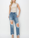 RISEN High Rise Distressed Crop Straight Jeans