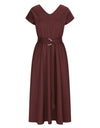 Ruched V-Neck Cap Sleeve Dress