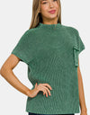 Zenana Washed Mock Neck Short Sleeve Sweater