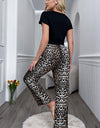 Lettuce Trim Cropped T-Shirt and Leopard Pants Lounge Set