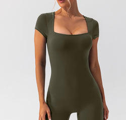 Square Neck Cap Sleeve Active Romper