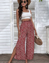 Ditsy Floral Slit Paperbag Waist Wide Leg Pants