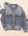 Button Up Dropped Shoulder Denim Jacket with Pockets