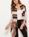 Striped Tassel Detail One-Button Cardigan