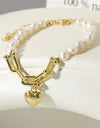 14K Gold Plated Heart Charm Pearl Bracelet