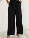 Belted Pleated Waist Wide Leg Pants