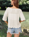 Openwork Round Neck Half Sleeve Knit Top