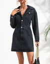 Buttoned Collared Neck Denim Mini Dress