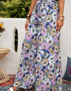 Floral Tie Belt Wide Leg Pants