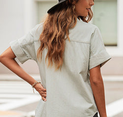 Button Front Collared Short Sleeve Shirt