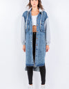 American Bazi Contrast Longline Hooded Denim Jacket