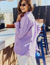 American Bazi Full Size Distressed Button Down Denim Jacket in Lavender