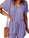 Full Size Drawstring V-Neck Short Sleeve Romper