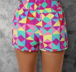 Color Block Elastic Waist Shorts
