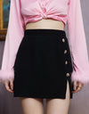 Decorative Button Slit Mini Skirt