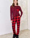 Zenana Full Size Plaid Round Neck Top and Pants Pajama Set