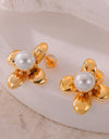 Synthetic Pearl Titanium Steel Flower Earrings