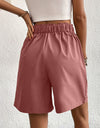 Pocketed Half Elastic Waist Shorts