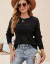 Round Neck Openwork Dropped Shoulder Knit Top