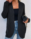 Open Front Rib-Knit Cardigan with Pockets