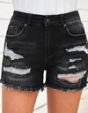 Raw Hem Distressed Denim Shorts with Pockets