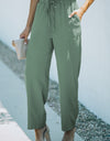 Drawstring Waist Crinkled Wide Leg Pants