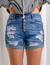 Distressed Button Fly Striped Lining Denim Shorts