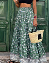 Full Size Tiered Printed Elastic Waist Skirt