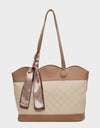 PU Leather Tied Contrast Tote Bag