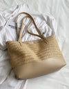 Straw Weave Leather Strap Tote Bag