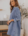 Collared Neck Flounce Sleeve Denim Mini Dress