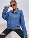 Collared Neck Dropped Shoulder Denim Jacket