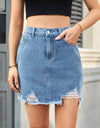 Distressed Raw Hem Denim Skirt