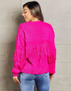 Fringe Trim Open Front Cardigan