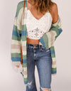 Full Size Striped Long Sleeve Openwork Cardigan