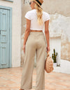 Drawstring Waist Crinkled Wide Leg Pants